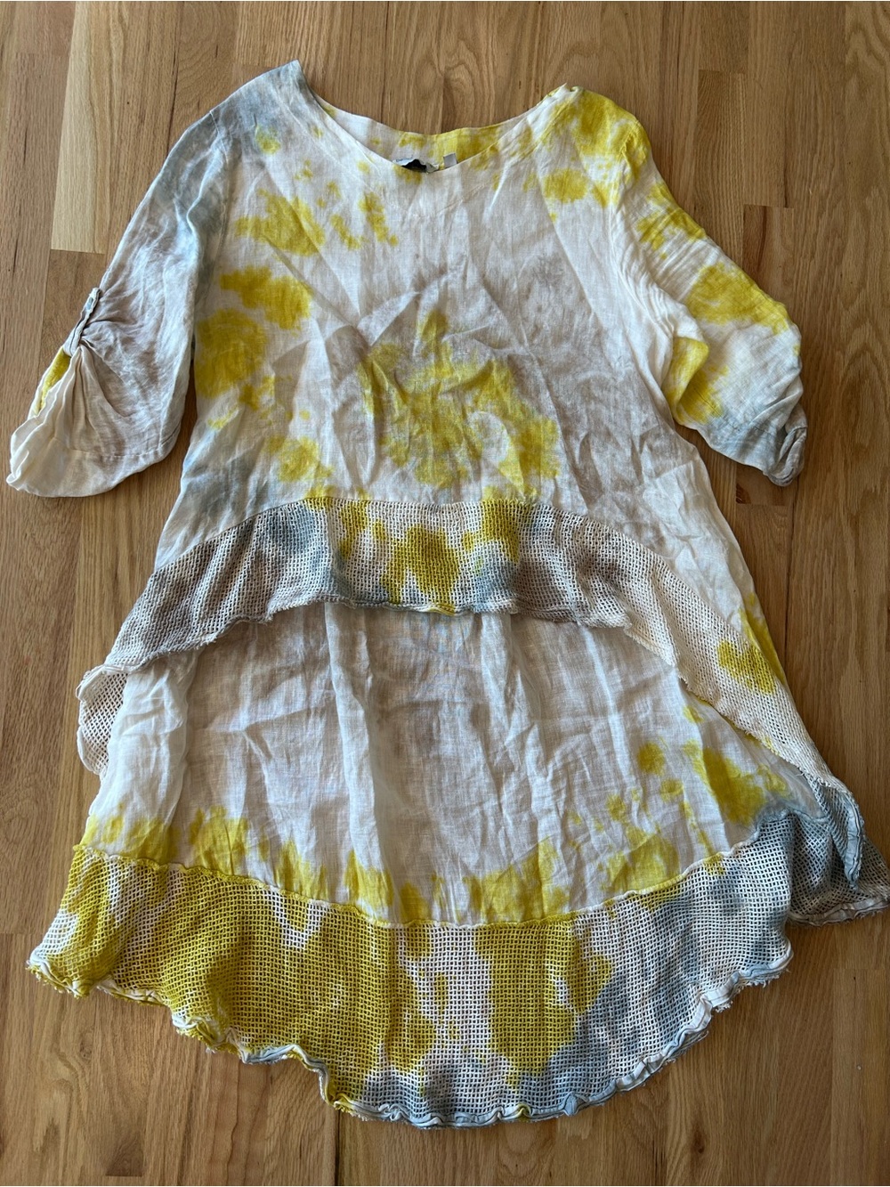 Belle France Italy Women's Yellow Tie-Dye Linen Tunic Top Dress Large